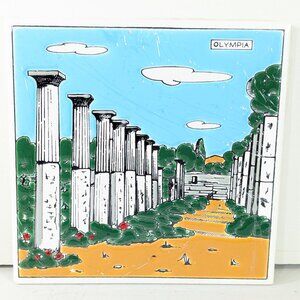 NEW in plastic 6" Handmade Tourist Souvenir Art Tile OLYMPIA by Knossos Ltd
